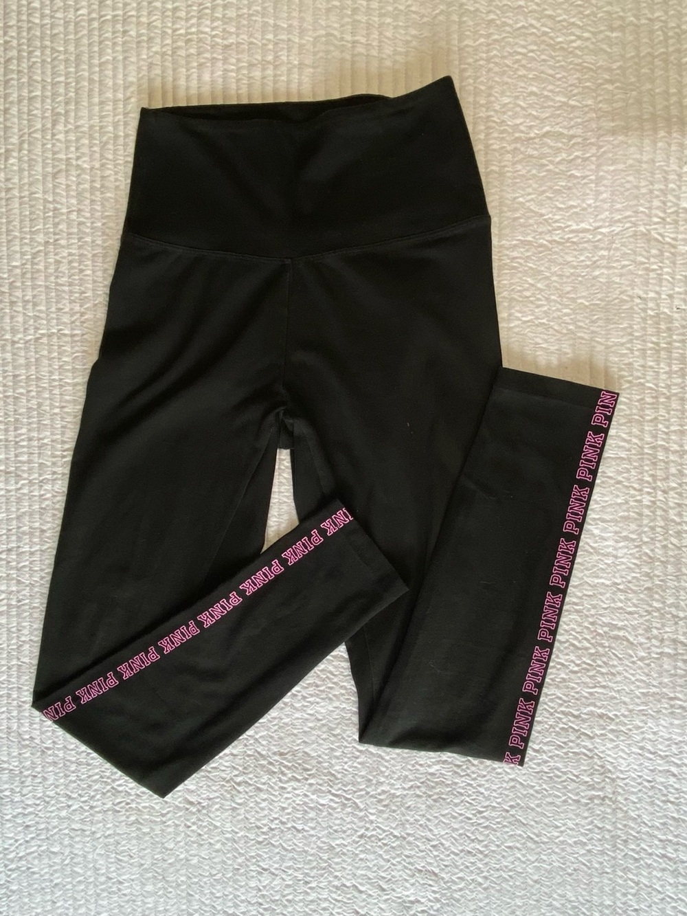PINK Victoria's Secret Black  Leggings with Pink Logo Tape